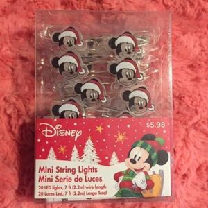 Disney Mickey Mouse Santa Hat Heads Christmas 20 LED Mini String Lights 7ft new